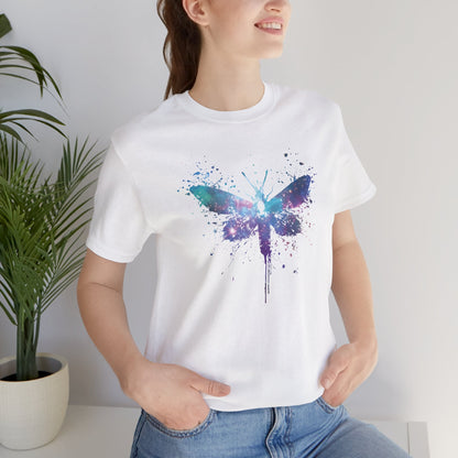 Galaxy Moth Graphic Tee - Watercolor Splatter Butterfly T-Shirt