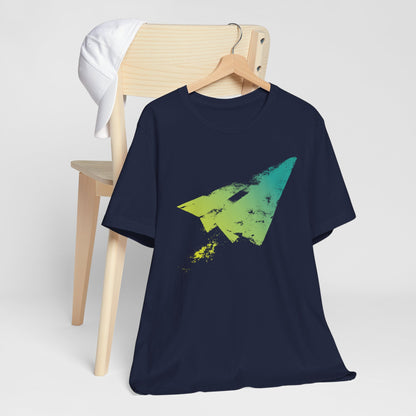 Paper Airplane Graphic Tee — Green Gradient Flight T‑Shirt