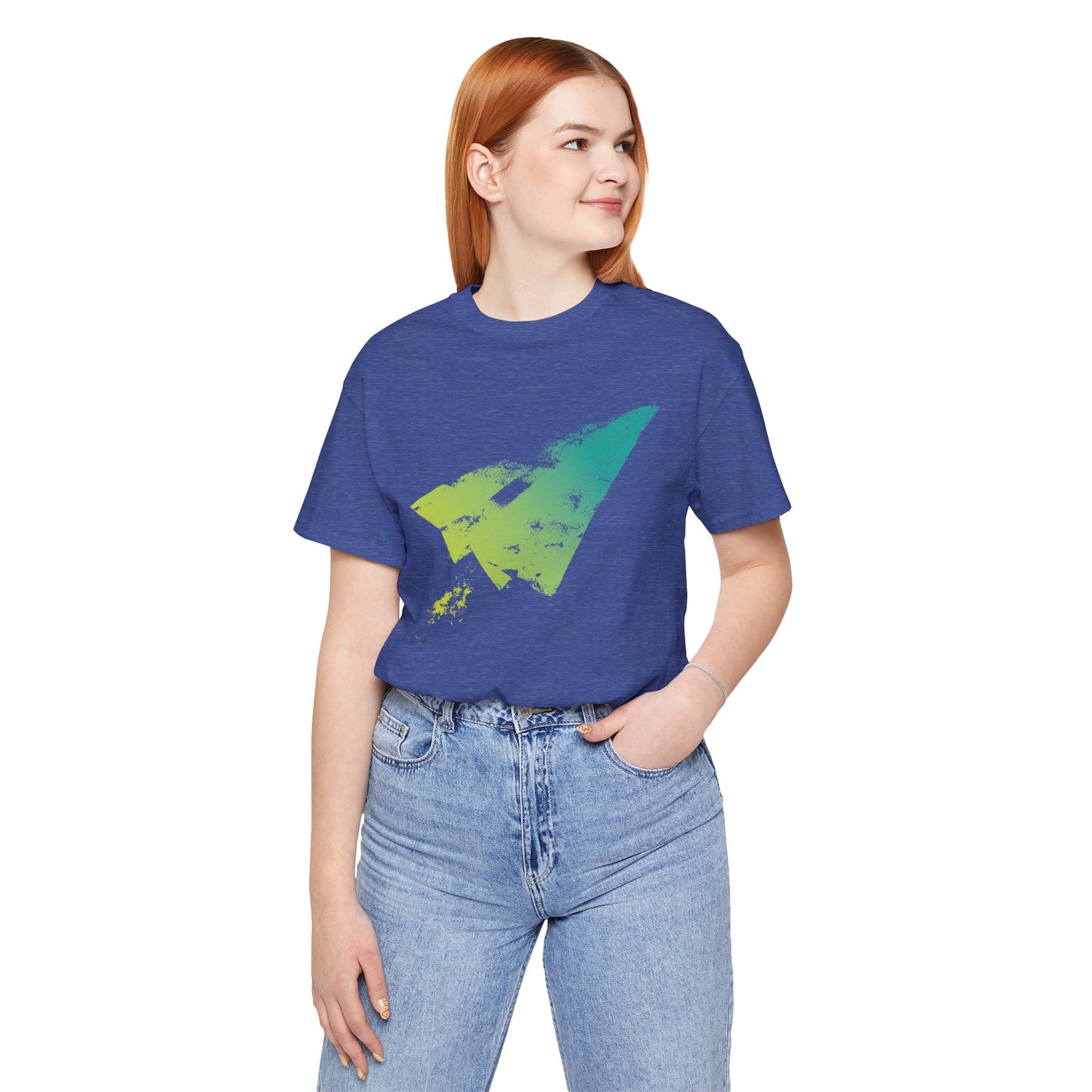 Paper Airplane Graphic Tee — Green Gradient Flight T‑Shirt