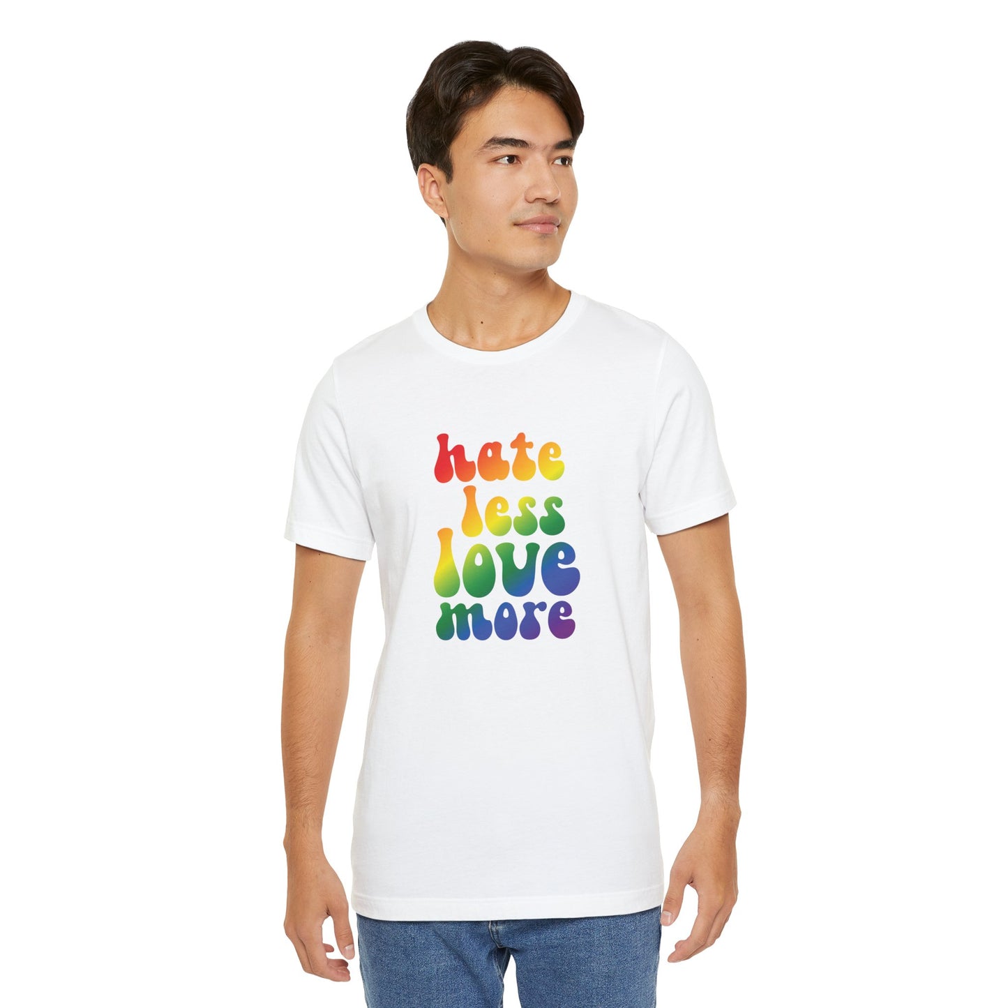 Love More Rainbow T‑Shirt — "Hate Less Love More" Retro Pride Tee