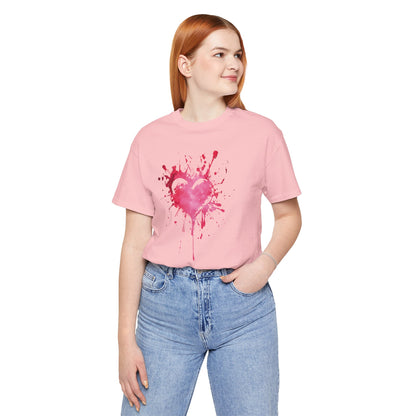Heart Paint Splash T‑Shirt — Watercolor Pink Heart Graphic Tee