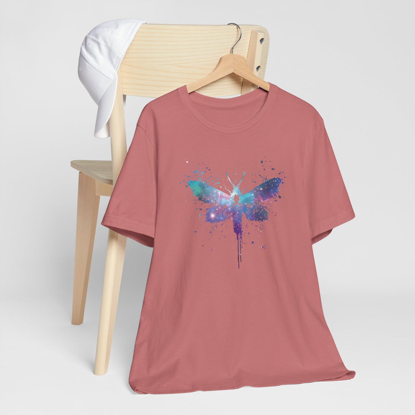 Galaxy Moth Graphic Tee - Watercolor Splatter Butterfly T-Shirt