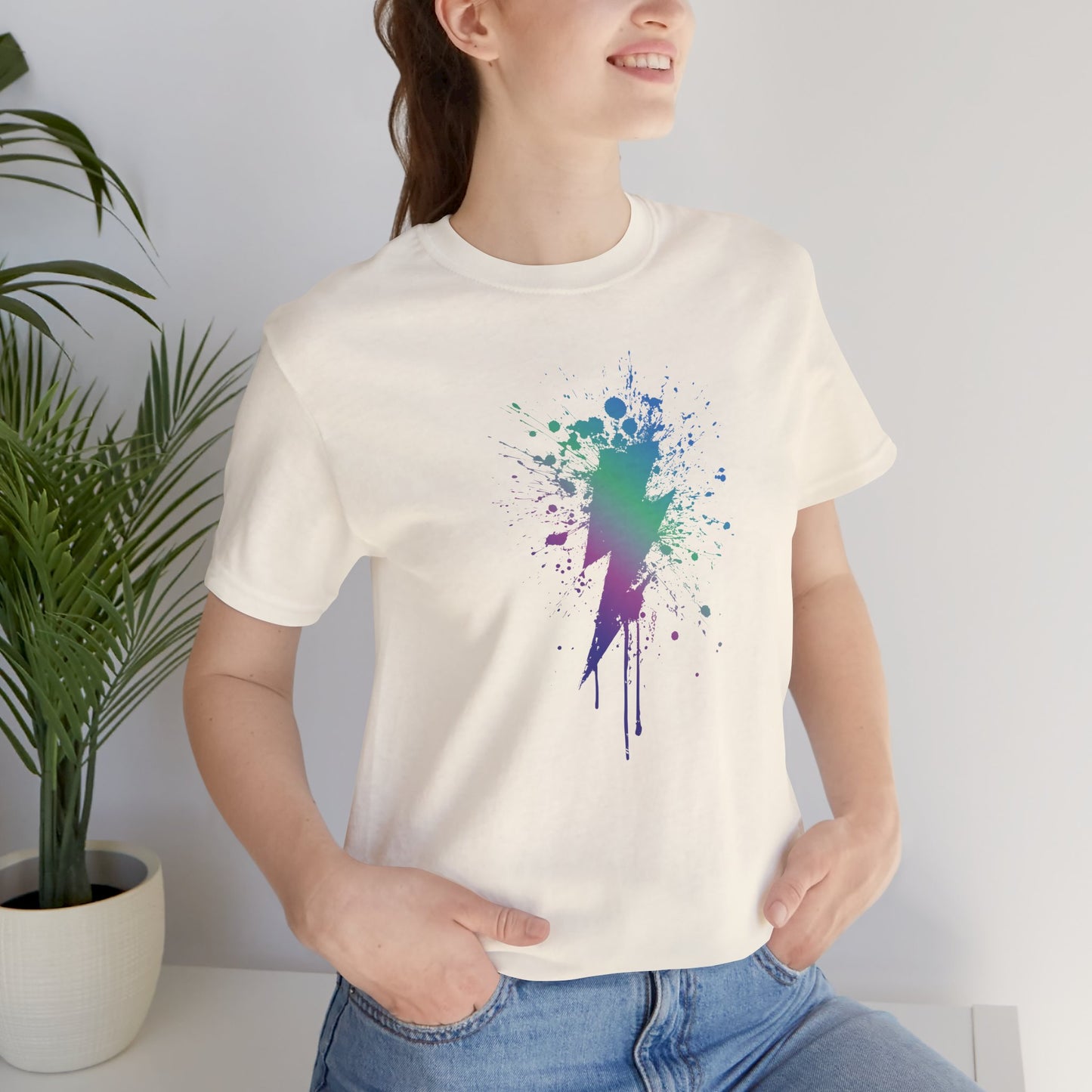 Lightning Bolt Paint-Splash T-Shirt — Colorful Graffiti Graphic Tee