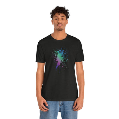 Lightning Bolt Paint-Splash T-Shirt — Colorful Graffiti Graphic Tee