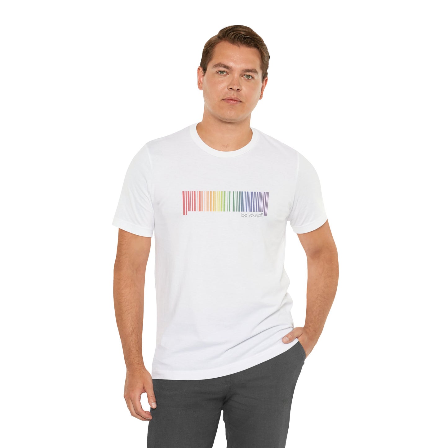 Rainbow Barcode T-Shirt — Minimal Pride Graphic Tee