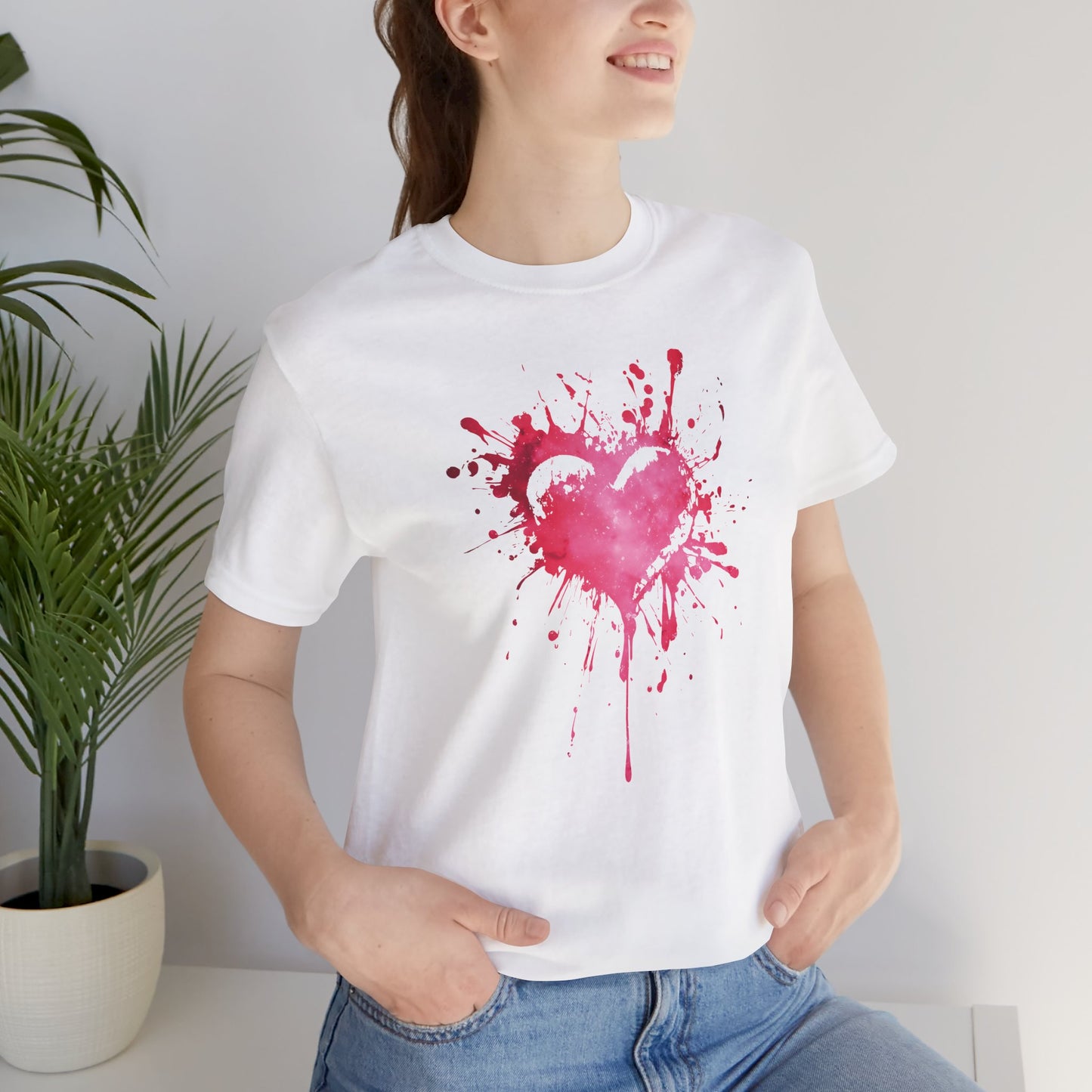 Heart Paint Splash T‑Shirt — Watercolor Pink Heart Graphic Tee