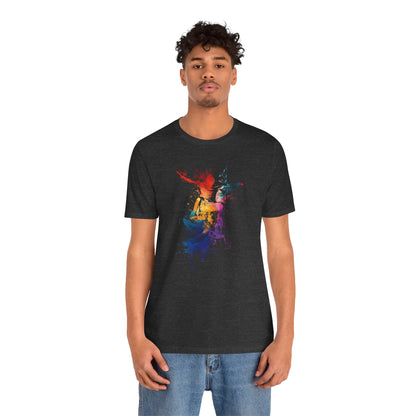 Skateboard Splash Tee — Colorful Watercolor Skateboarder Graphic T‑Shirt