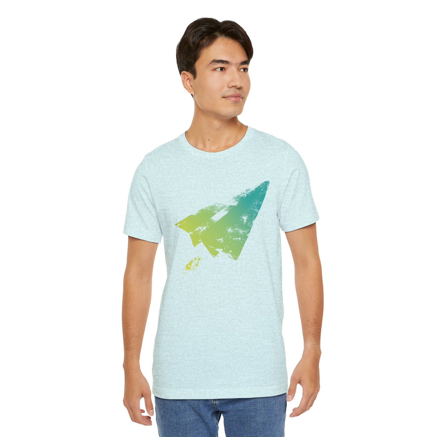 Paper Airplane Graphic Tee — Green Gradient Flight T‑Shirt