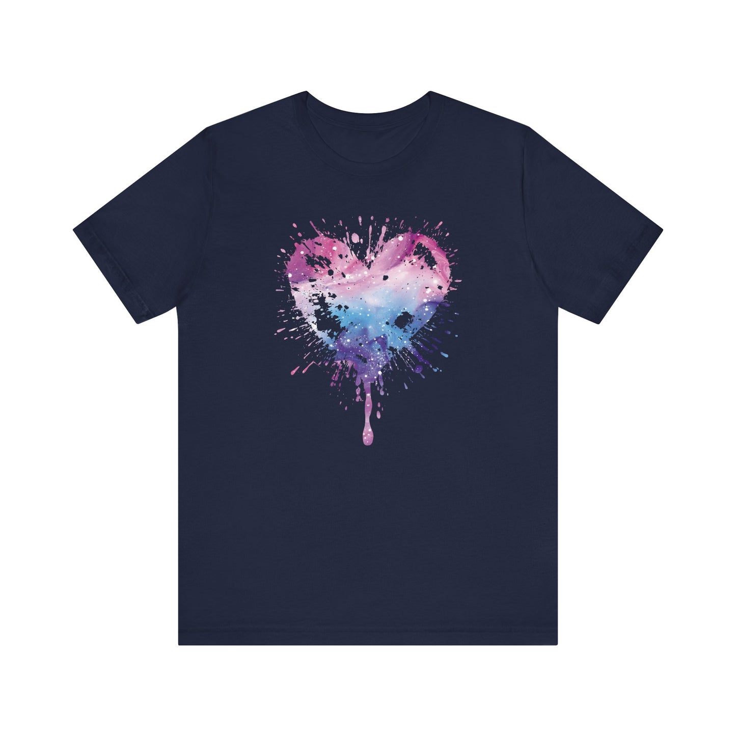 Watercolor Splatter Heart T‑Shirt — Galaxy Pink & Blue Drip Tee