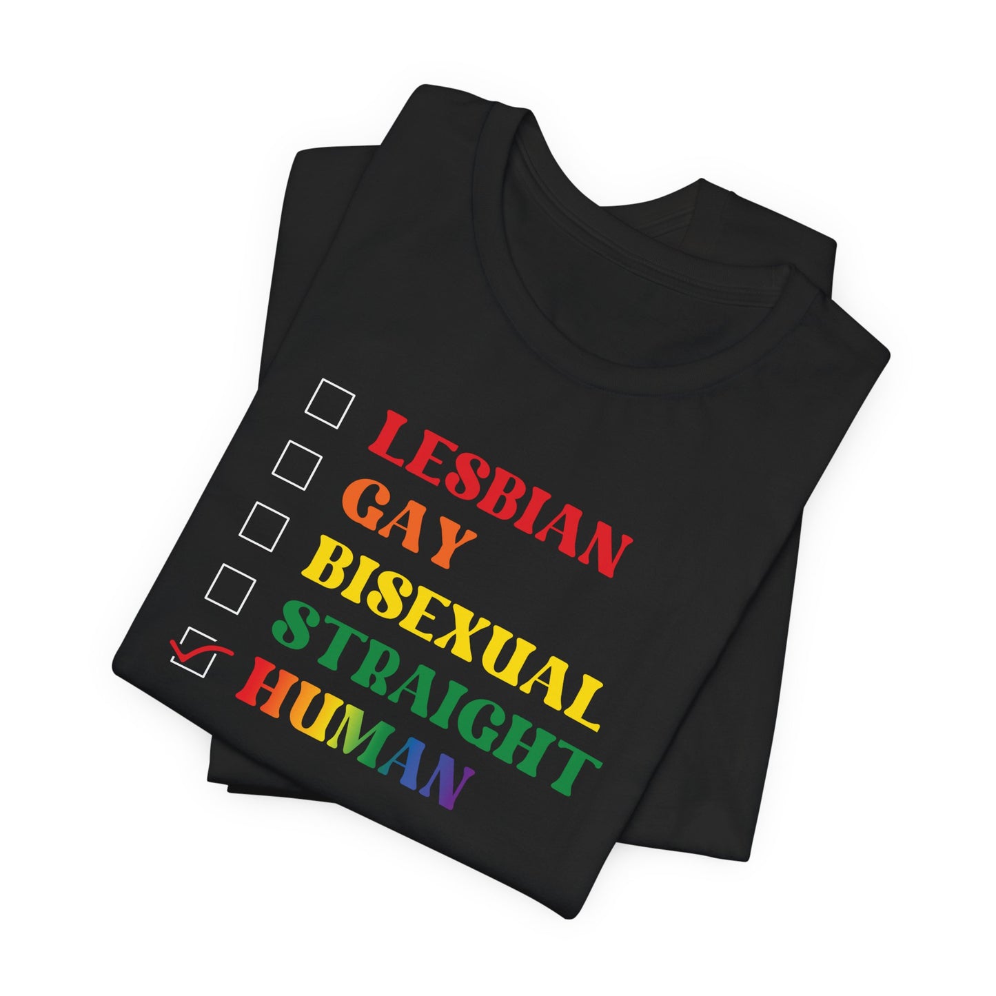 Human Checkbox Pride T-Shirt — "Human" Rainbow Equality Tee