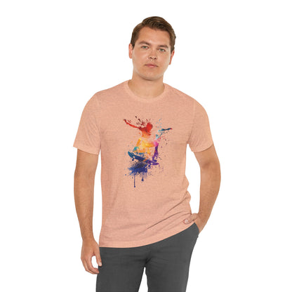 Skateboard Splash Tee — Colorful Watercolor Skateboarder Graphic T‑Shirt
