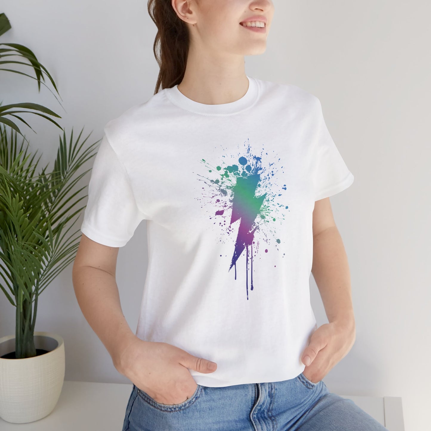 Lightning Bolt Paint-Splash T-Shirt — Colorful Graffiti Graphic Tee