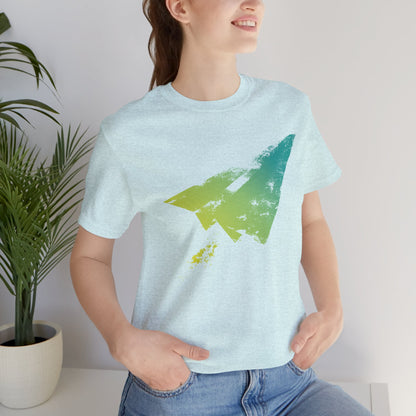 Paper Airplane Graphic Tee — Green Gradient Flight T‑Shirt
