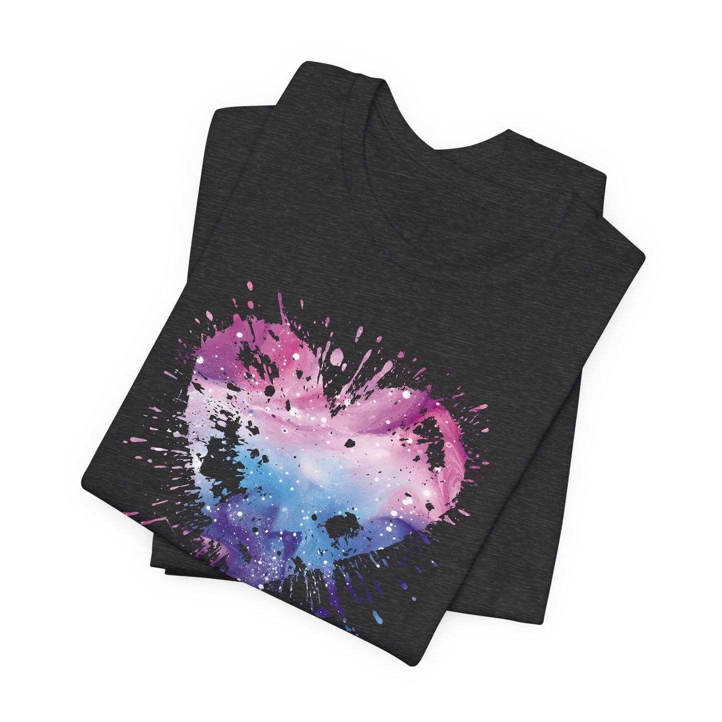 Watercolor Splatter Heart T‑Shirt — Galaxy Pink & Blue Drip Tee