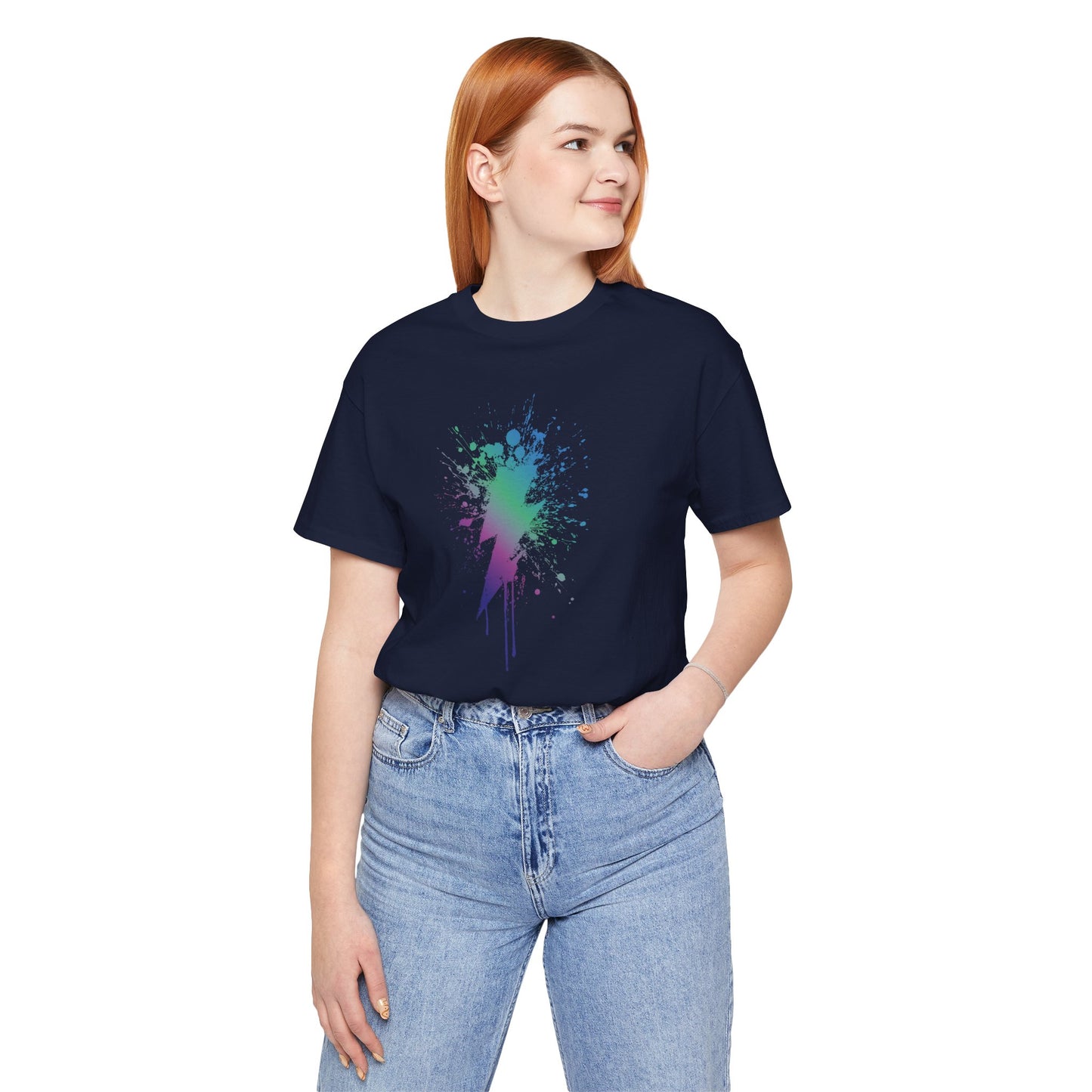 Lightning Bolt Paint-Splash T-Shirt — Colorful Graffiti Graphic Tee