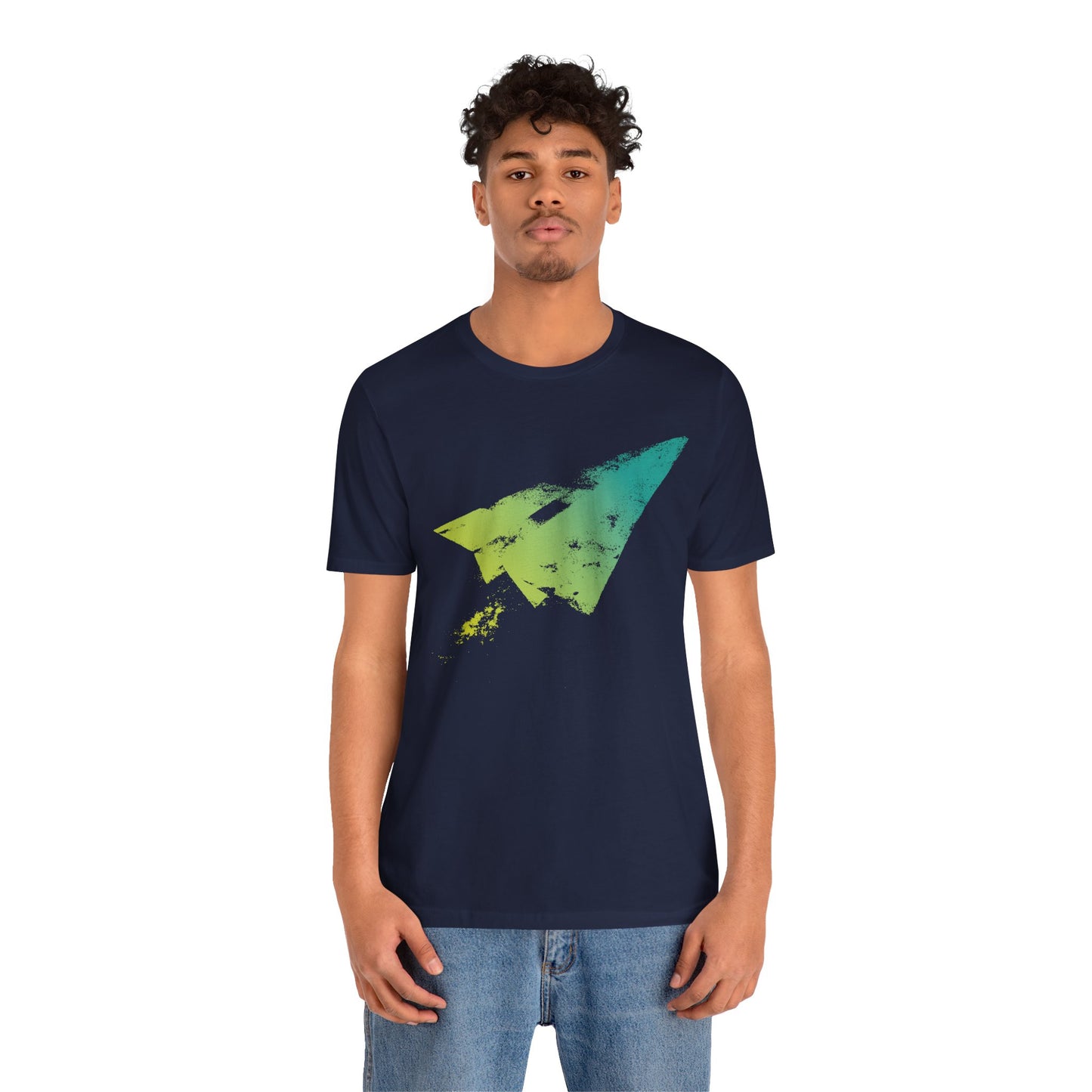 Paper Airplane Graphic Tee — Green Gradient Flight T‑Shirt