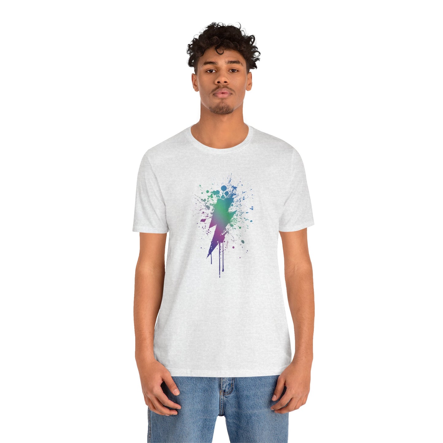 Lightning Bolt Paint-Splash T-Shirt — Colorful Graffiti Graphic Tee