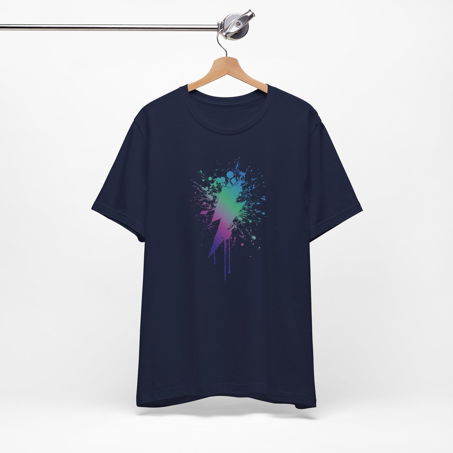 Lightning Bolt Paint-Splash T-Shirt — Colorful Graffiti Graphic Tee