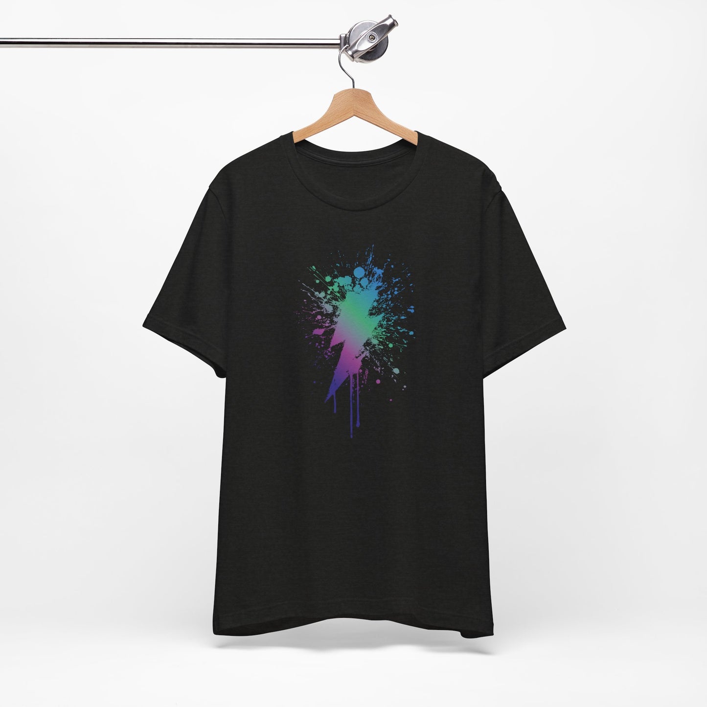 Lightning Bolt Paint-Splash T-Shirt — Colorful Graffiti Graphic Tee