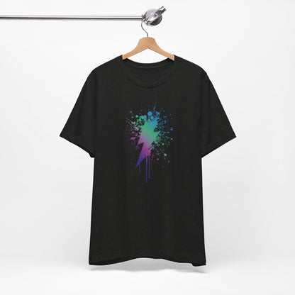 Lightning Bolt Paint-Splash T-Shirt — Colorful Graffiti Graphic Tee