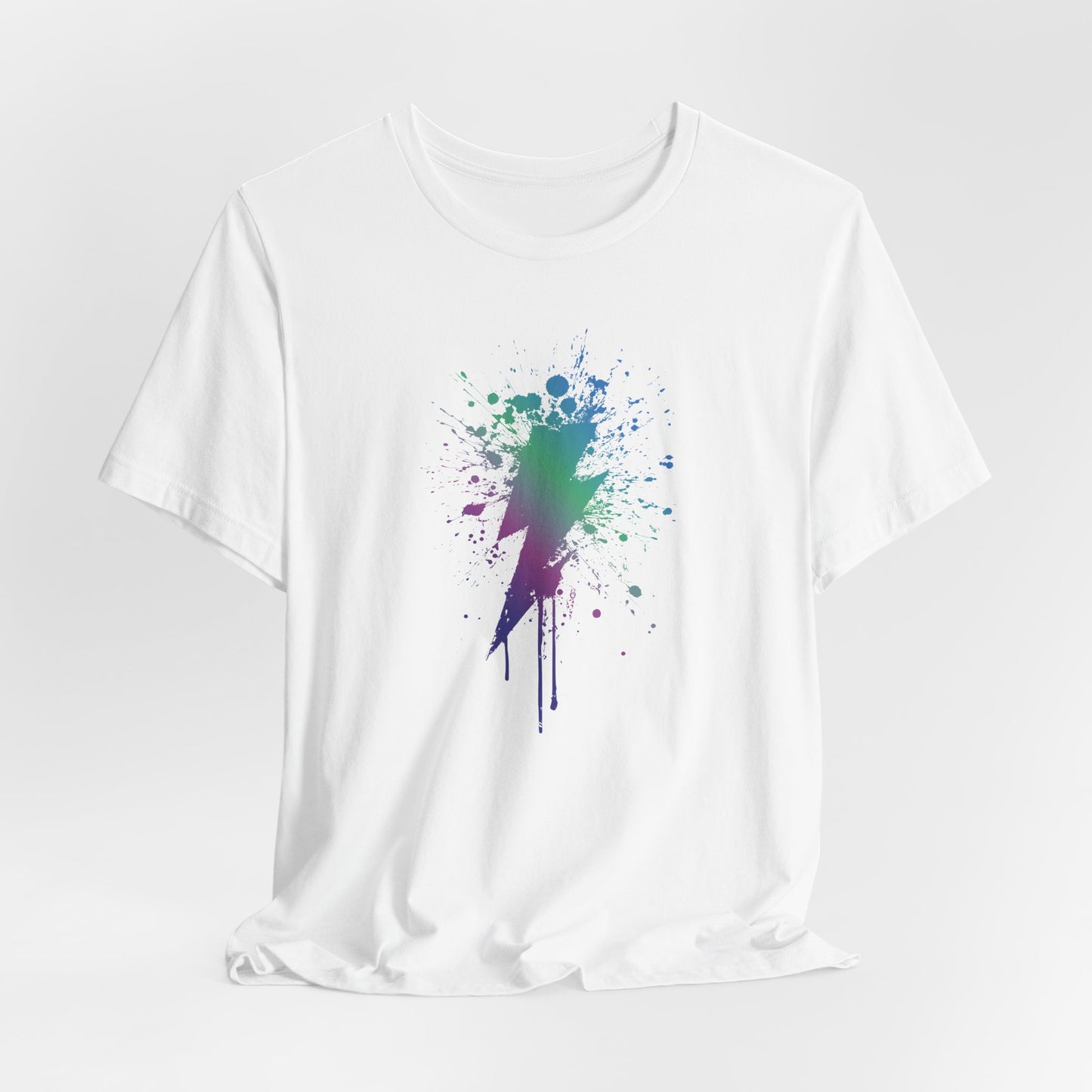 Lightning Bolt Paint-Splash T-Shirt — Colorful Graffiti Graphic Tee