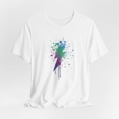 Lightning Bolt Paint-Splash T-Shirt — Colorful Graffiti Graphic Tee