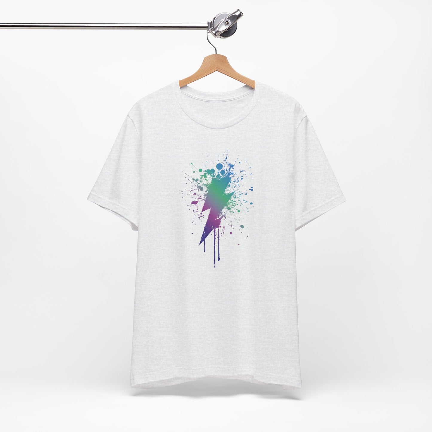 Lightning Bolt Paint-Splash T-Shirt — Colorful Graffiti Graphic Tee