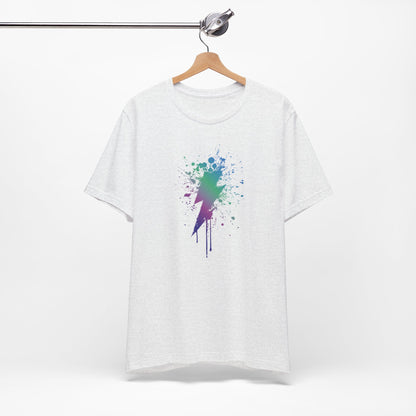 Lightning Bolt Paint-Splash T-Shirt — Colorful Graffiti Graphic Tee