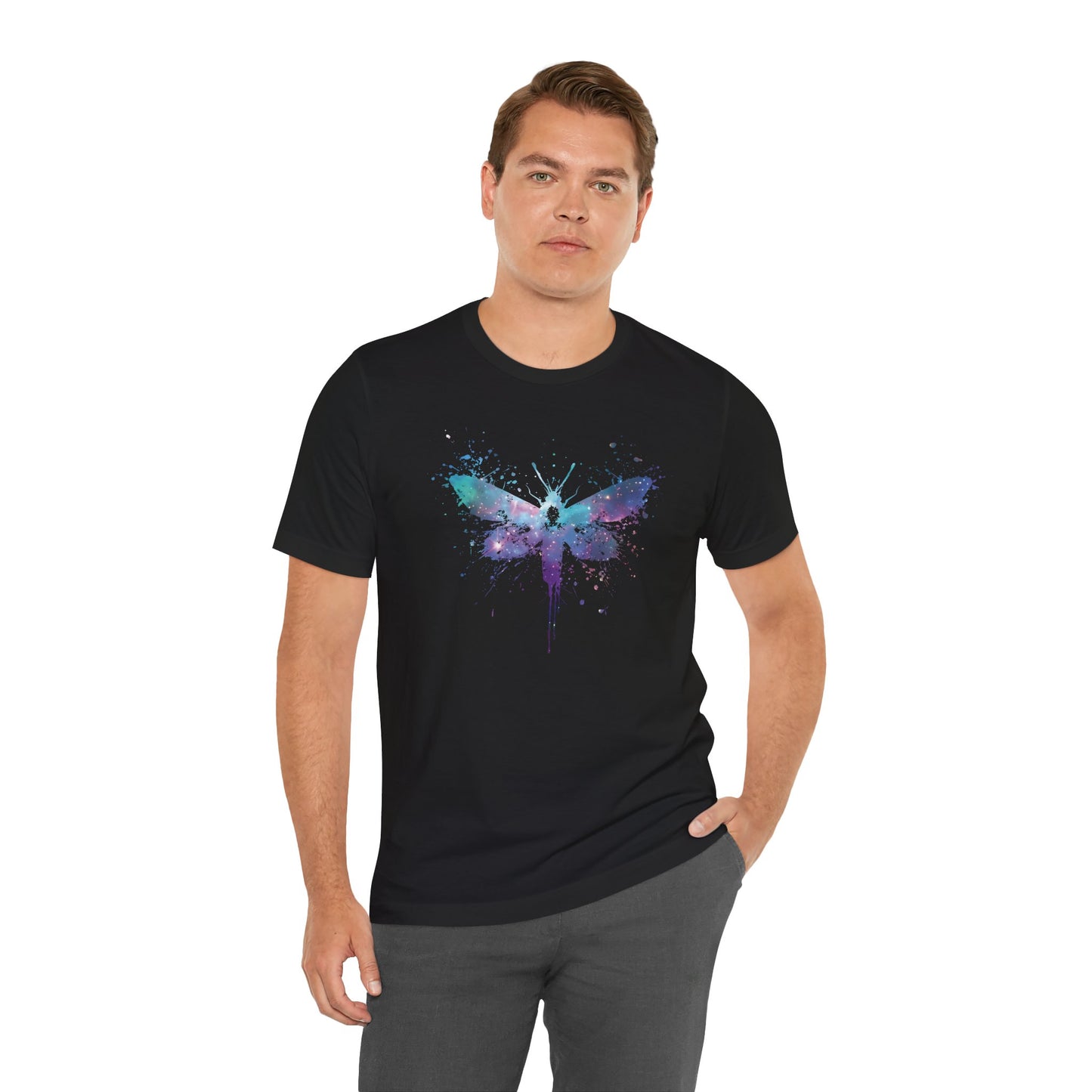 Galaxy Moth Graphic Tee - Watercolor Splatter Butterfly T-Shirt