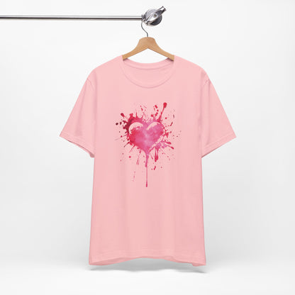Heart Paint Splash T‑Shirt — Watercolor Pink Heart Graphic Tee