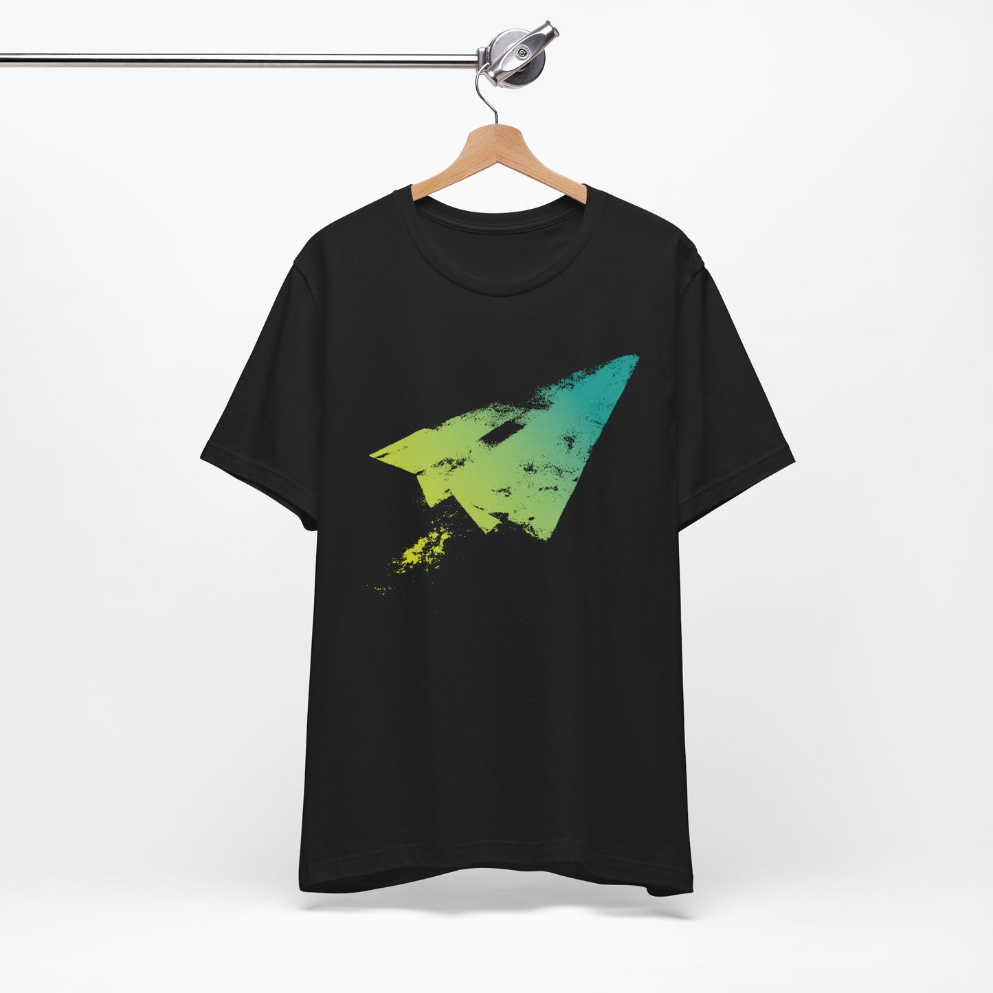 Paper Airplane Graphic Tee — Green Gradient Flight T‑Shirt