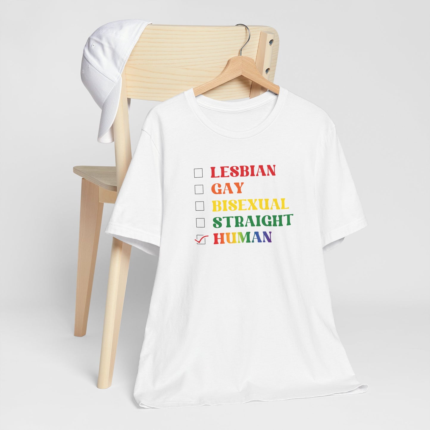 Human Checkbox Pride T-Shirt — "Human" Rainbow Equality Tee