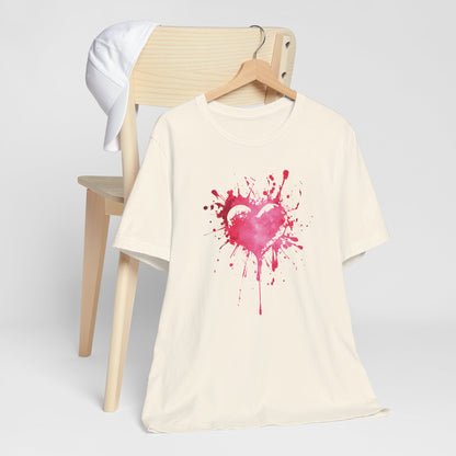Heart Paint Splash T‑Shirt — Watercolor Pink Heart Graphic Tee