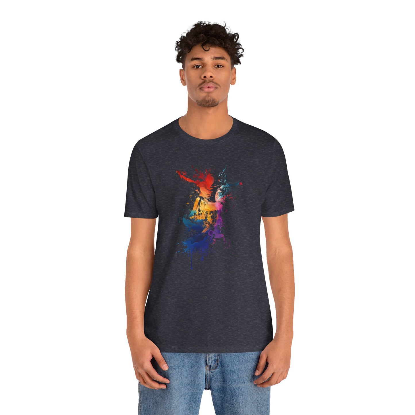 Skateboard Splash Tee — Colorful Watercolor Skateboarder Graphic T‑Shirt