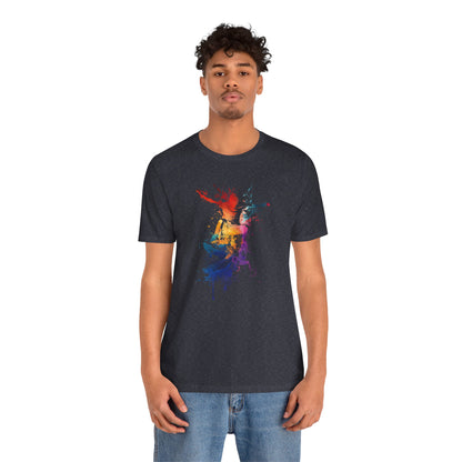 Skateboard Splash Tee — Colorful Watercolor Skateboarder Graphic T‑Shirt