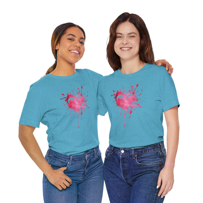 Heart Paint Splash T‑Shirt — Watercolor Pink Heart Graphic Tee