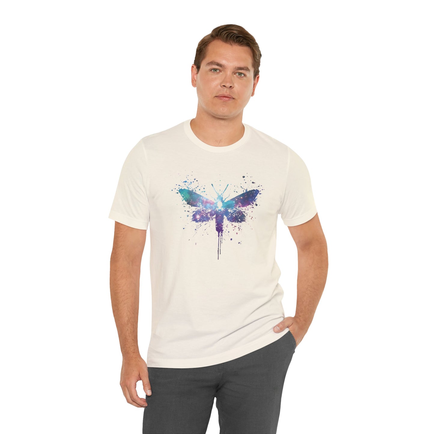 Galaxy Moth Graphic Tee - Watercolor Splatter Butterfly T-Shirt