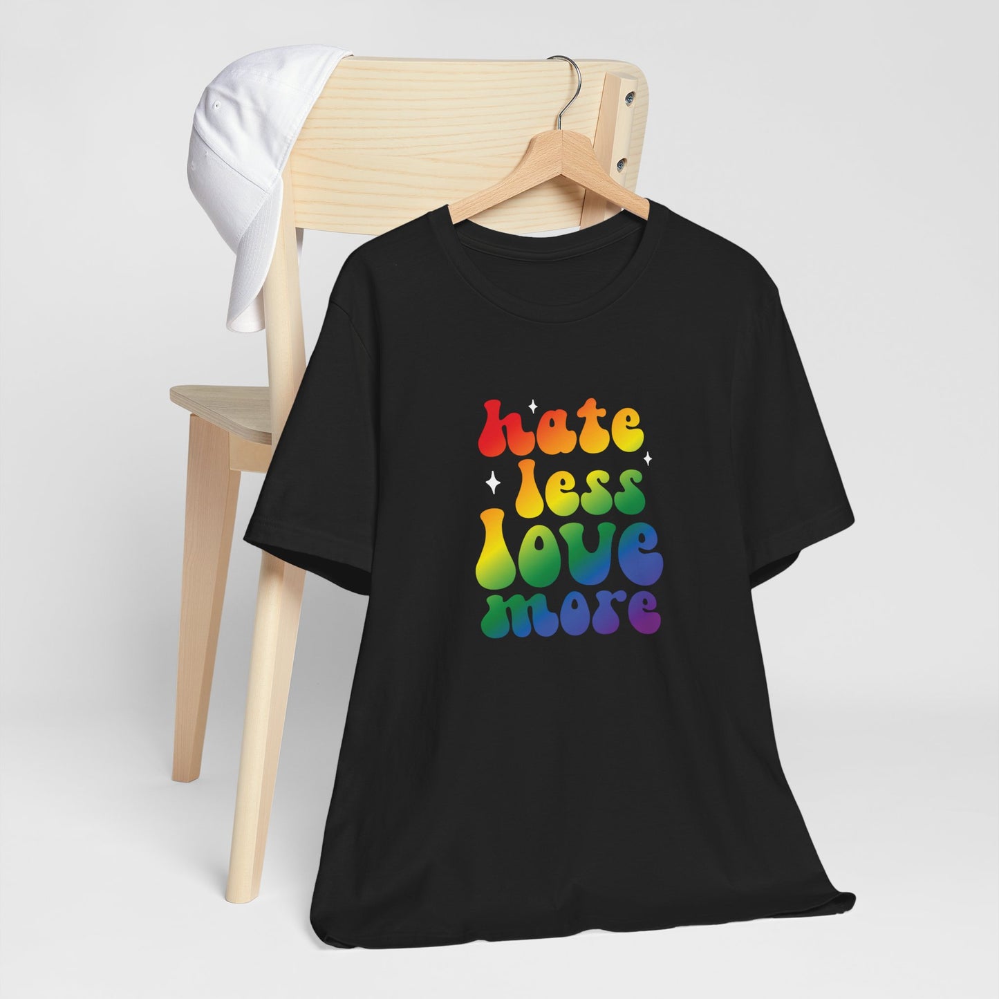 Love More Rainbow T‑Shirt — "Hate Less Love More" Retro Pride Tee