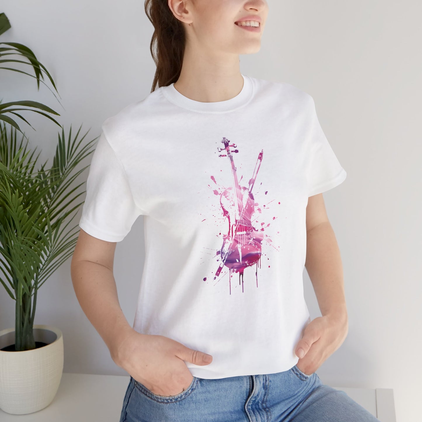 T-Shirt — Pink Watercolor Violin/Cello Graphic Tee