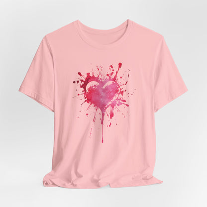 Heart Paint Splash T‑Shirt — Watercolor Pink Heart Graphic Tee