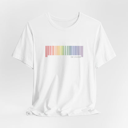 Rainbow Barcode T-Shirt — Minimal Pride Graphic Tee