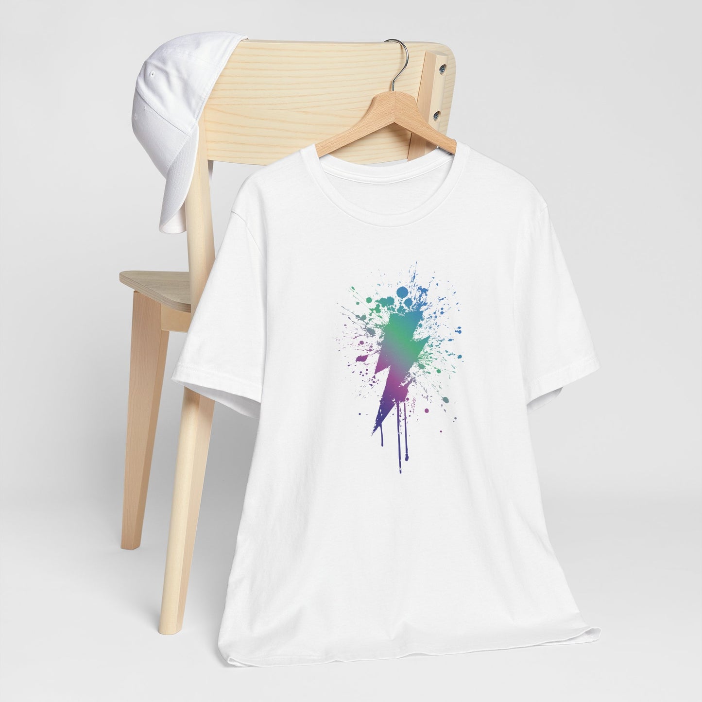 Lightning Bolt Paint-Splash T-Shirt — Colorful Graffiti Graphic Tee