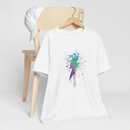 Lightning Bolt Paint-Splash T-Shirt — Colorful Graffiti Graphic Tee
