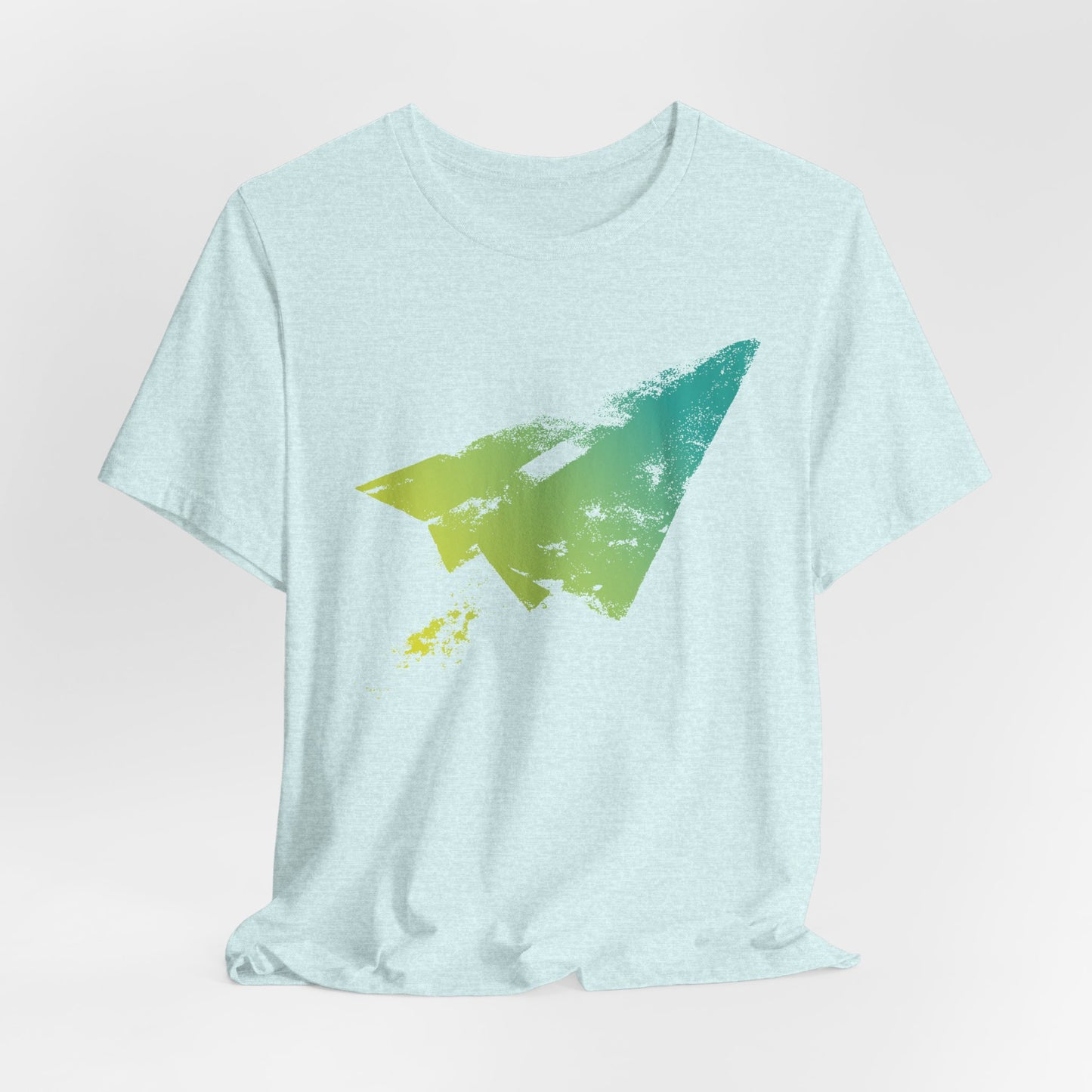Paper Airplane Graphic Tee — Green Gradient Flight T‑Shirt