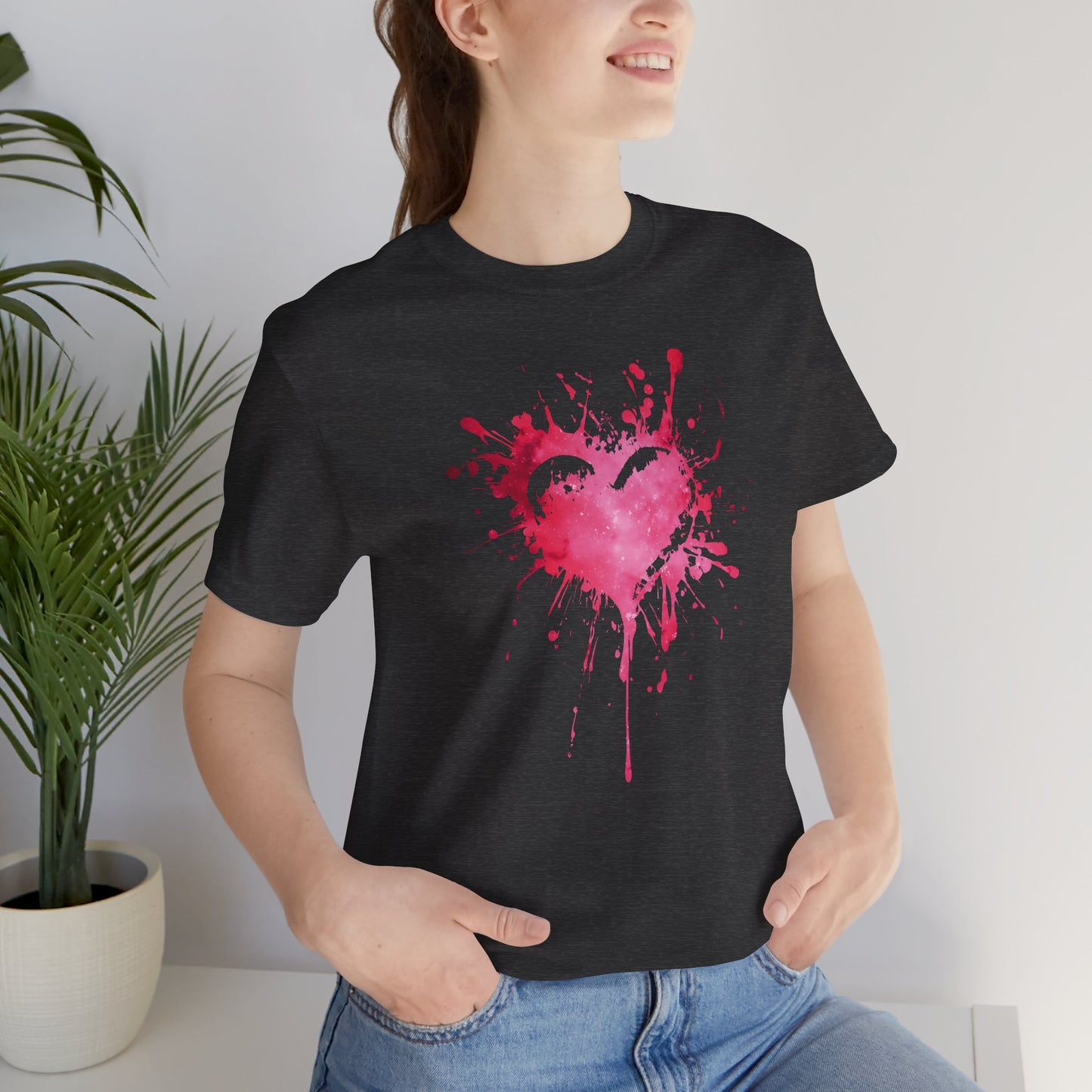 Heart Paint Splash T‑Shirt — Watercolor Pink Heart Graphic Tee