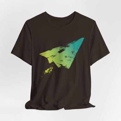 Paper Airplane Graphic Tee — Green Gradient Flight T‑Shirt