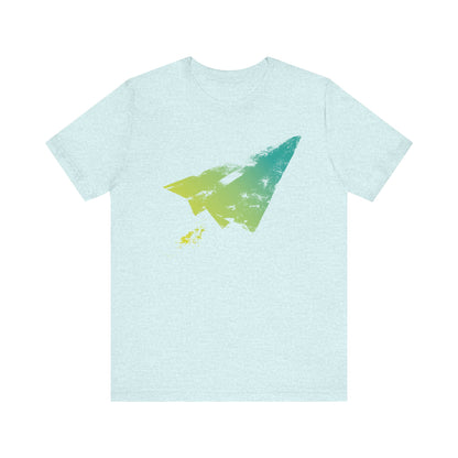 Paper Airplane Graphic Tee — Green Gradient Flight T‑Shirt