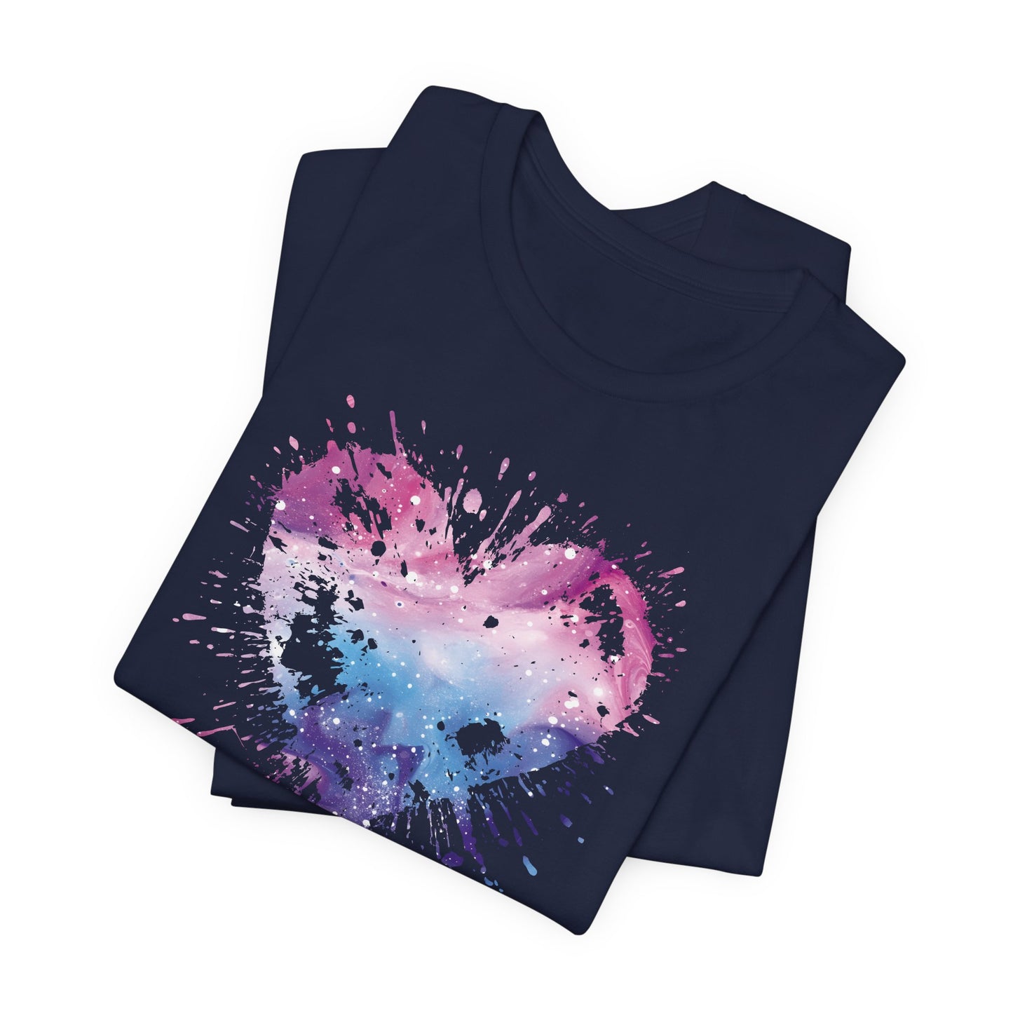 Watercolor Splatter Heart T‑Shirt — Galaxy Pink & Blue Drip Tee
