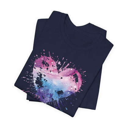 Watercolor Splatter Heart T‑Shirt — Galaxy Pink & Blue Drip Tee