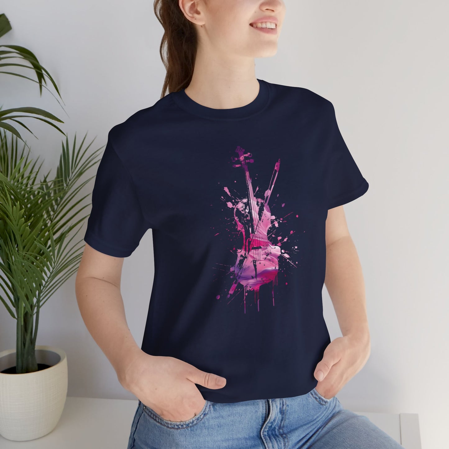 T-Shirt — Pink Watercolor Violin/Cello Graphic Tee